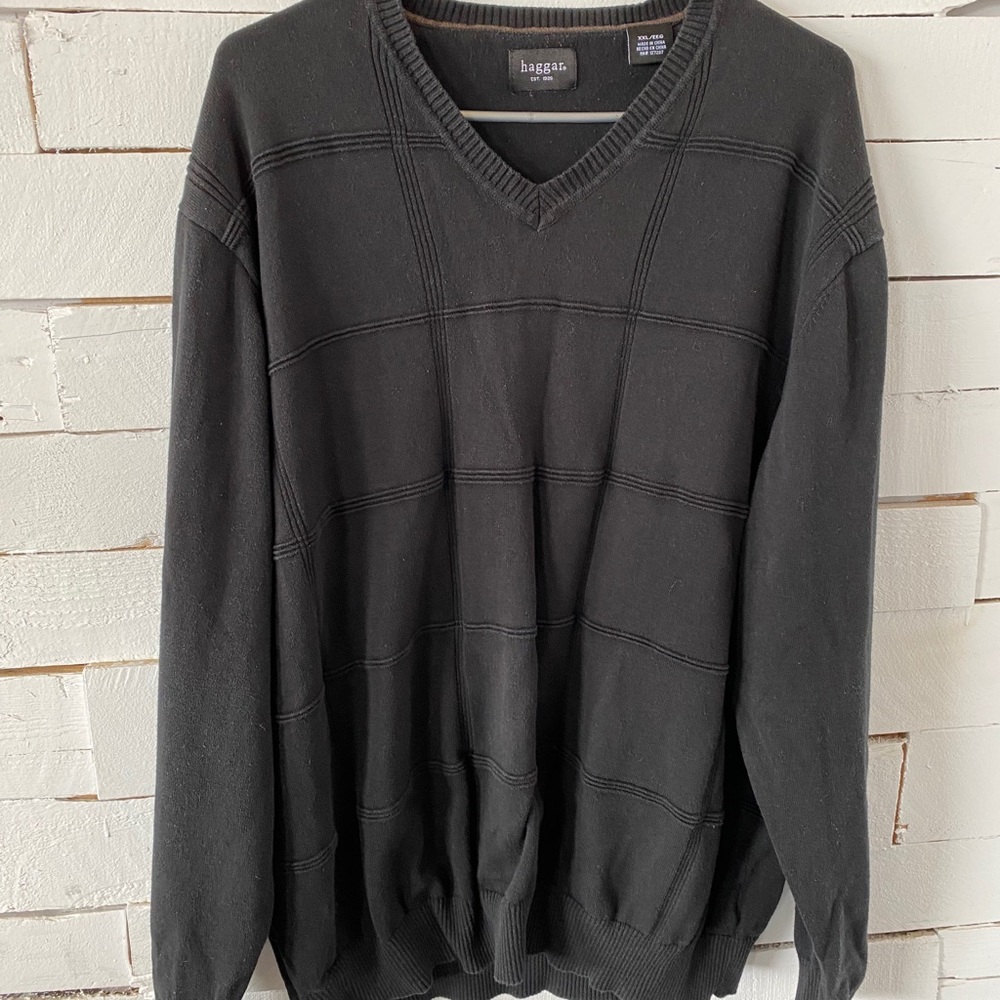 Haggar Mens XXL Black Sweater with Ribbed Squares